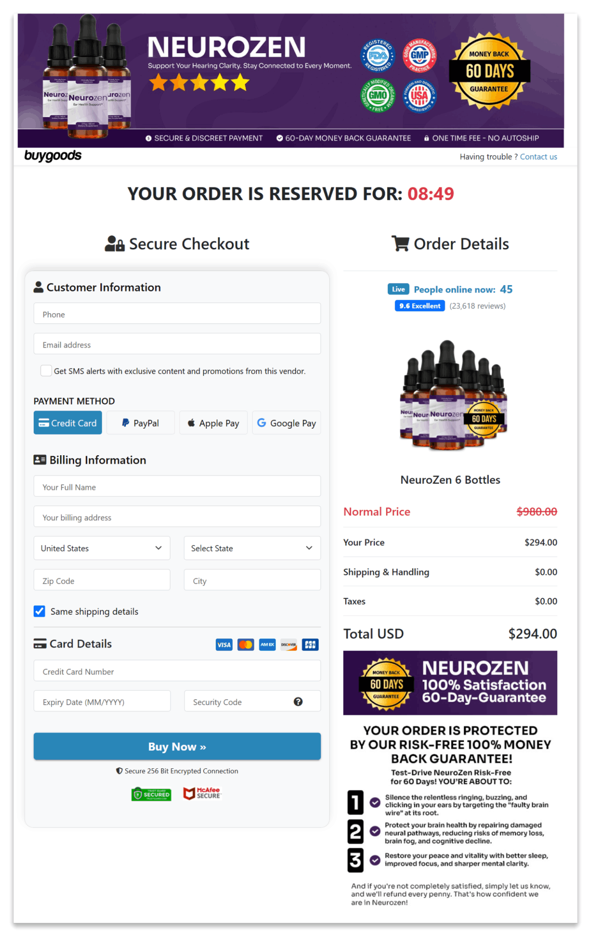 Neurozen Secure Checkout Page